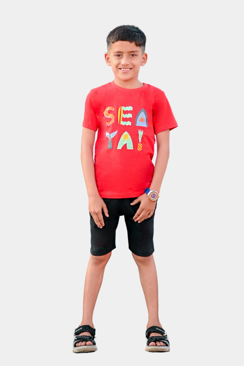 Boys' "Sea Ya!" Red T-Shirt & Black Shorts Set