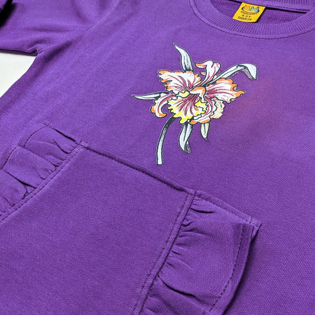 GIRLS COTTON TERRY SWEATSHIRT - D.PURPLE