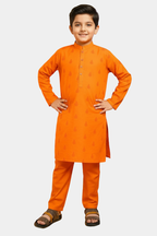 2PC Boys' Orange Printed Kameez Shalwar - Festive Wear