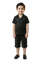 Boys' Premium Black Textured Shirt & Shorts Set