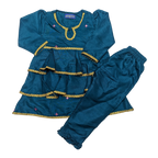 Elegant Teal Blue Girls' Frock & Trouser Set – Stylish & Comfortable Outfit