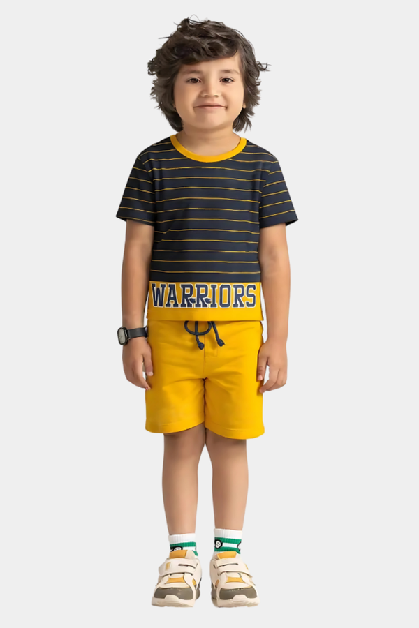 Toddler Striped Shirt & Yellow Contrast Shorts Set – Cute & Comfy Outfit