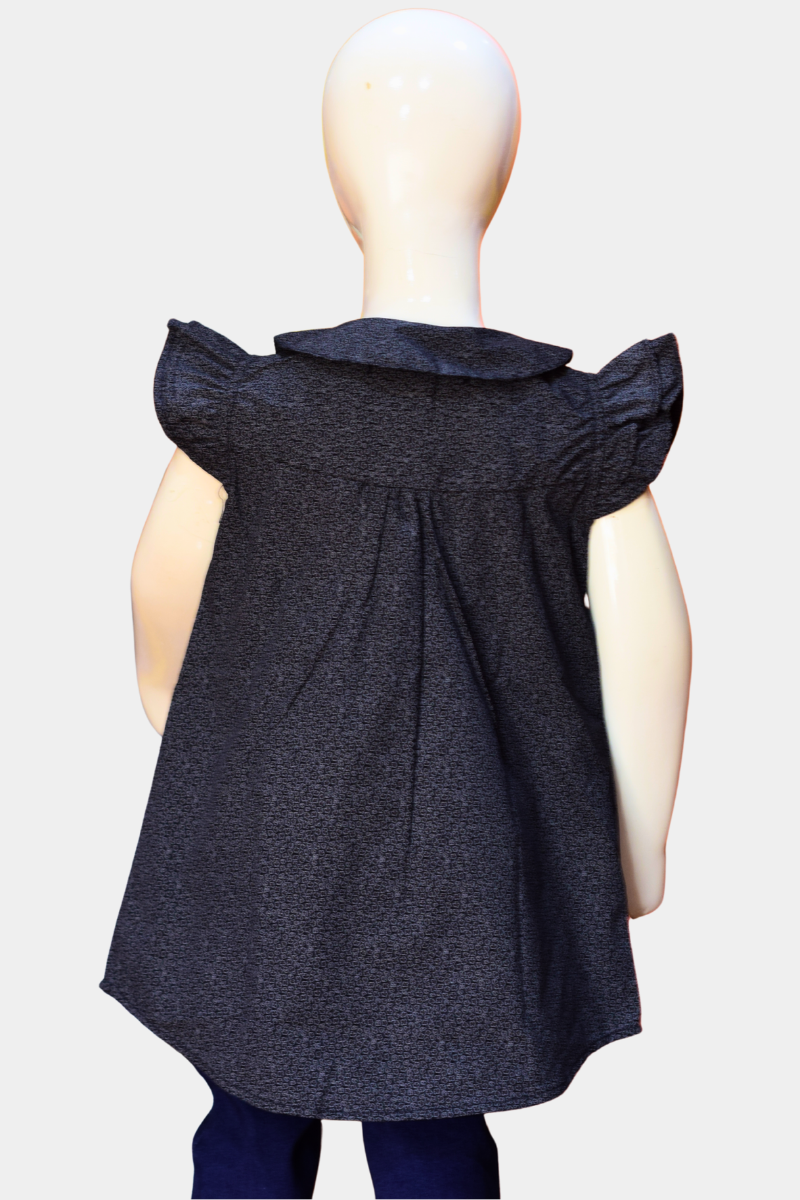 Girls Black Button-Down Shirt with Bow & Ruffle Sleeves | Stylish Kidswear