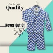 PURE COTTOON JERSEY PRINTED NIGHT SUIT FOR KIDS - BLUE