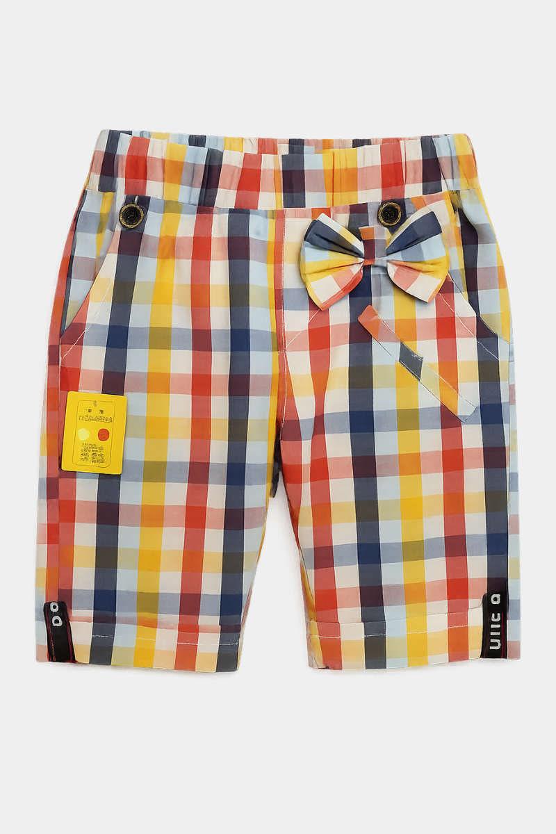 Premium Multicolor Checkered Kids Shorts with Bow – Crafted in Luxury China Cotton