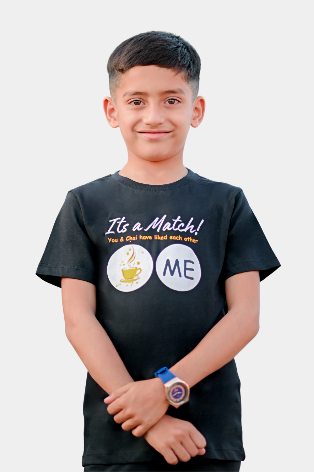 BOYS & GIRLS COTTON JERSEY PRINTED T-SHIRT BLACK