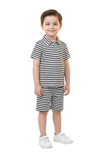 Boys' Black and White Striped Polo & Shorts Set