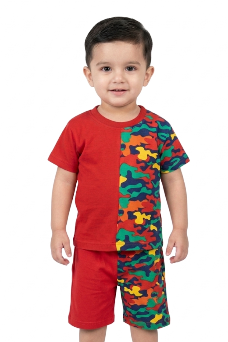 Boys' Half-Camo Red Short Set