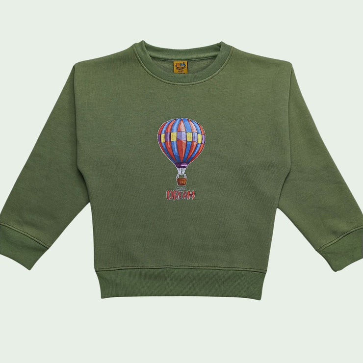 BOYS & GIRLS FLEECE PRINTED SWEATSHIRT - OLIVE