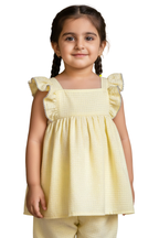 Sunny Day Ruffled Co-ord Set | Pale Yellow Textured Two-Piece
