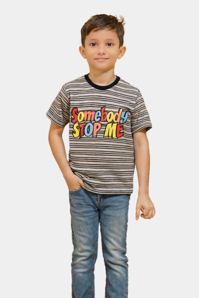 Somebody Stop Me" Striped Toddler Tee – Fun & Trendy Kids' Shirt