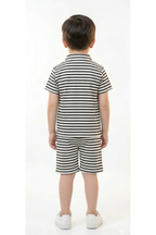 Boys' Black and White Striped Polo & Shorts Set