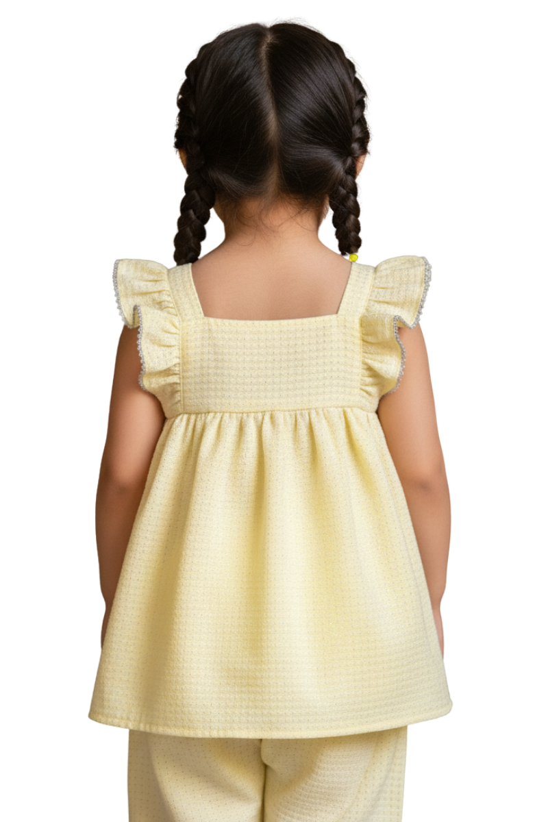 Sunny Day Ruffled Co-ord Set | Pale Yellow Textured Two-Piece