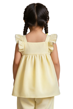 Sunny Day Ruffled Co-ord Set | Pale Yellow Textured Two-Piece