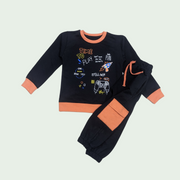 TODDLERS BLACK PRINTED TRACKSUIT