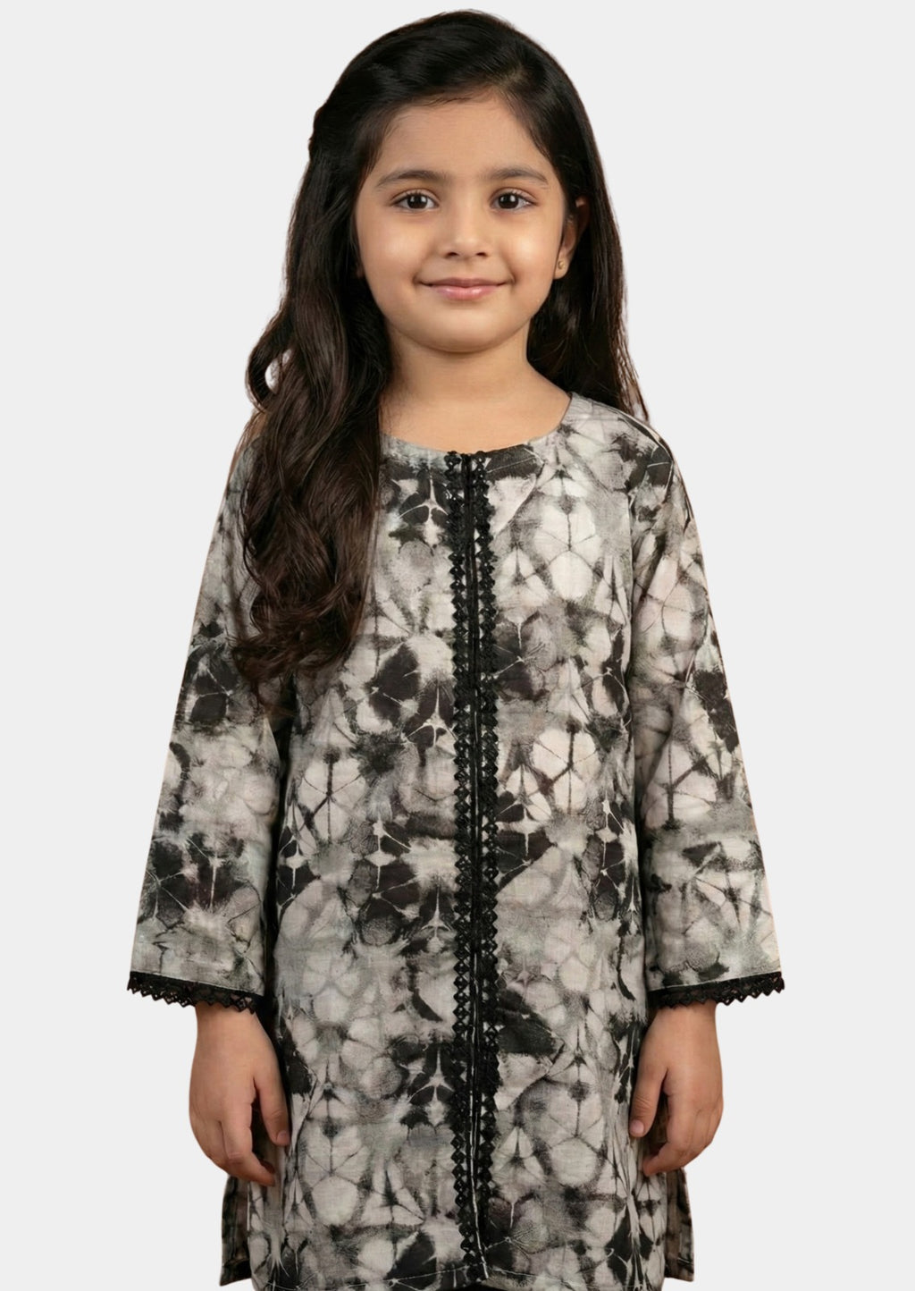 Monochrome Shibori Print Girls Frock â€“ Single Shirt