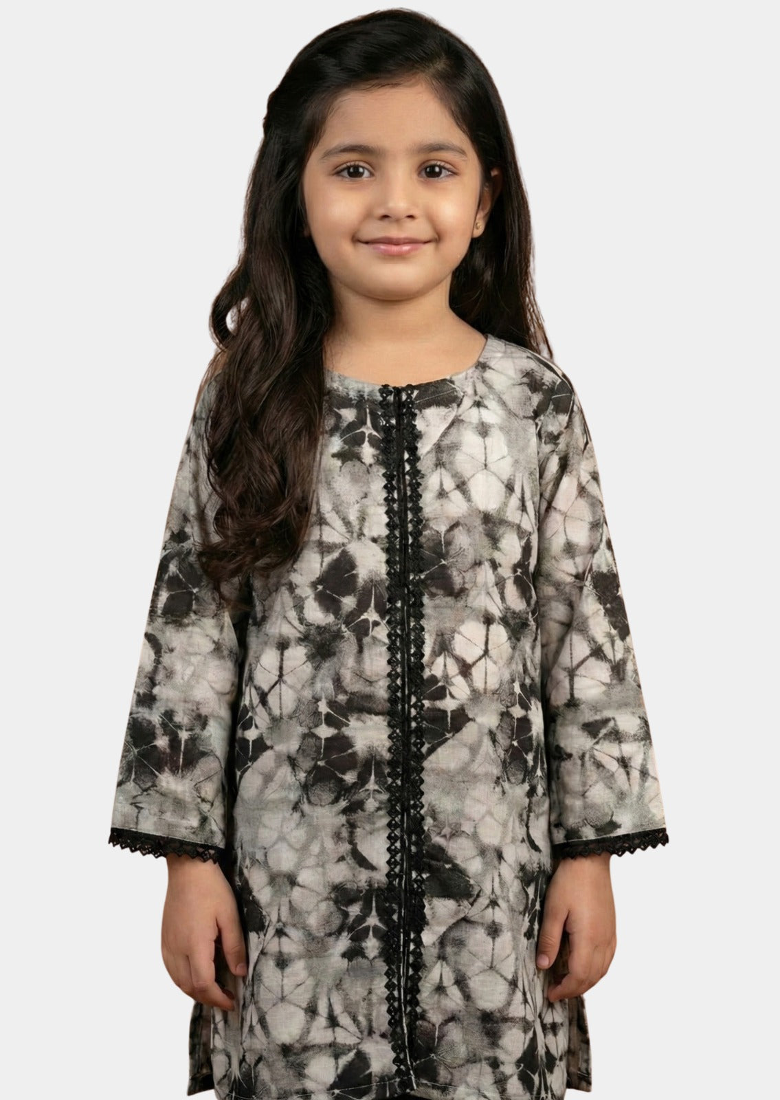 Monochrome Shibori Print Girls Frock â€“ Single Shirt