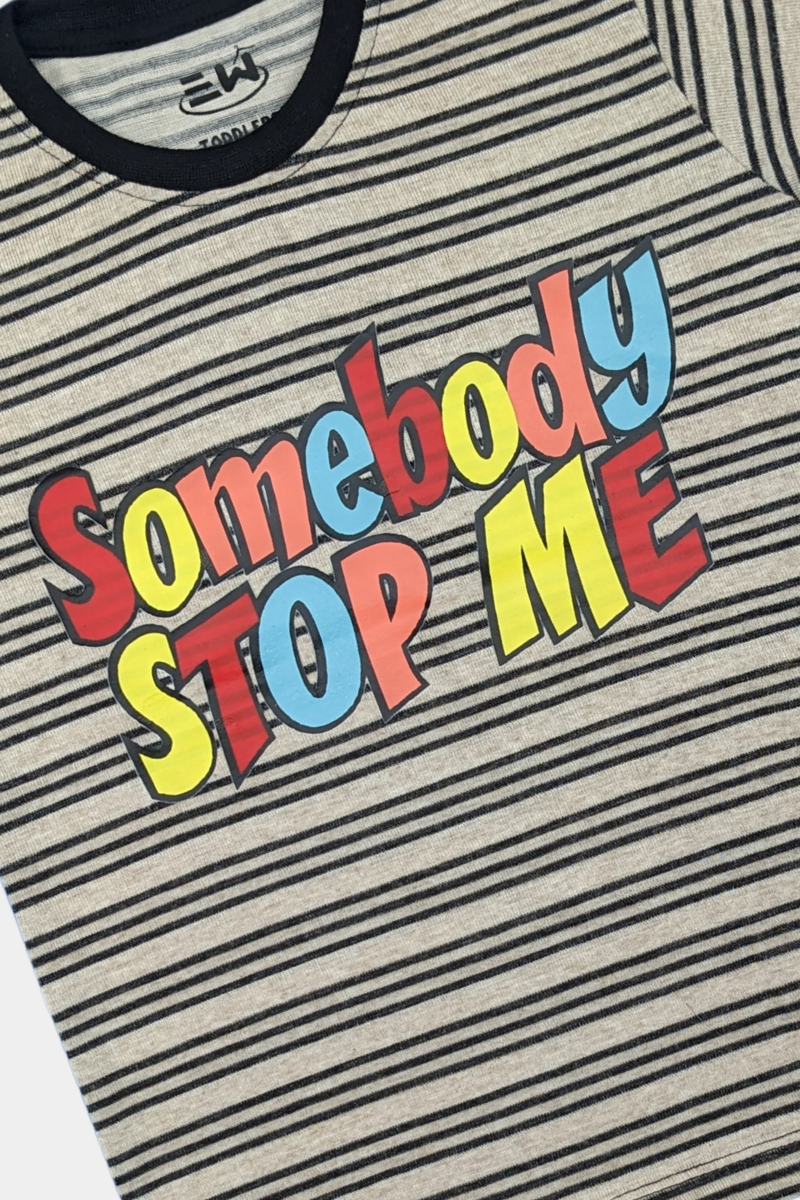 Somebody Stop Me" Striped Toddler Tee – Fun & Trendy Kids' Shirt