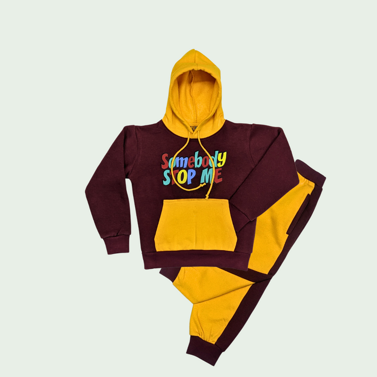 UNISEX HOODIE & PAINT 2pc set - MAROON/YELLOW