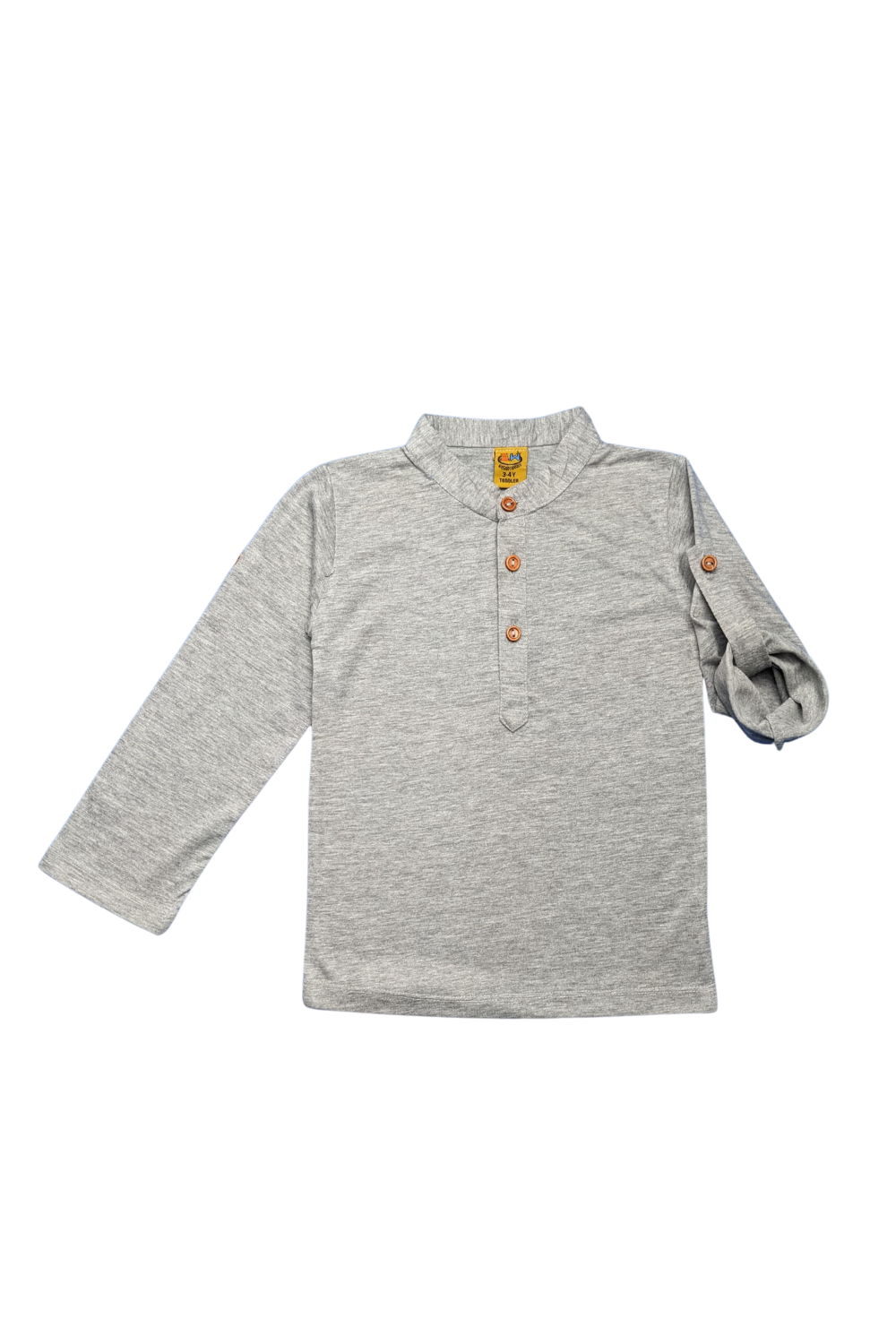 Boys' Casual H.Gray Henley Shirt with Roll-Up Sleeves