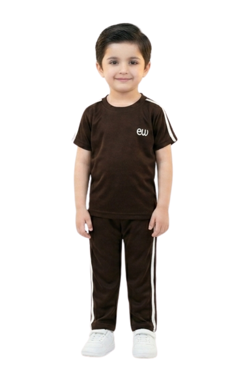 Boys' EW Branded Brown T-Shirt & Track Pants 2-Piece Set