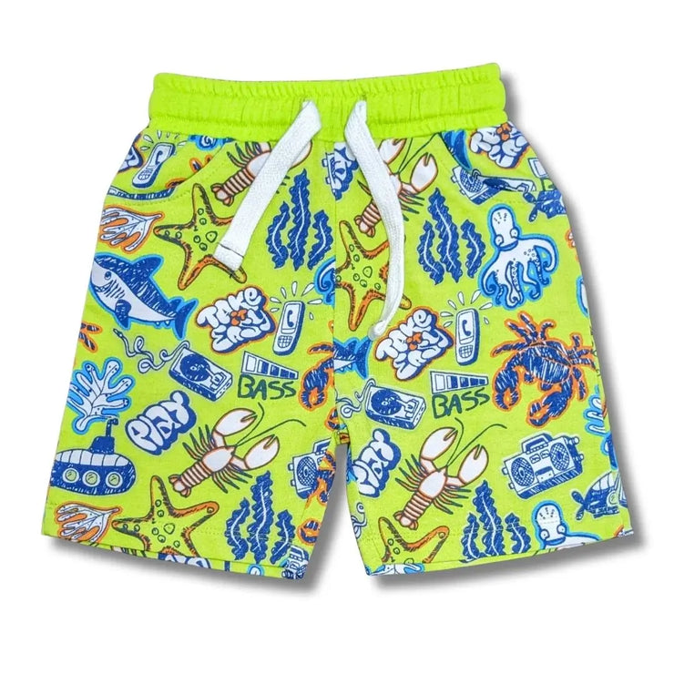 Boys stylish all over printed Green short