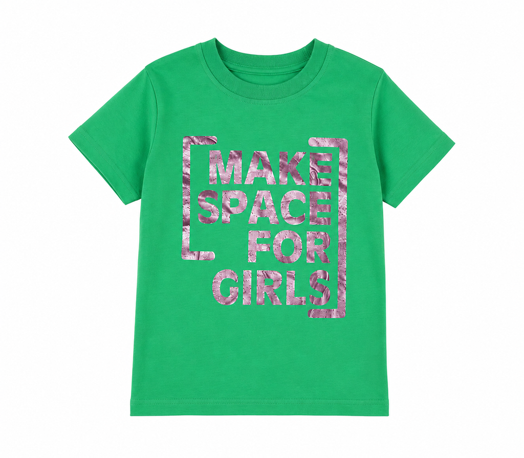 Girls Green Graphic T-Shirt – Make Space For Girls | Soft Cotton Tee
