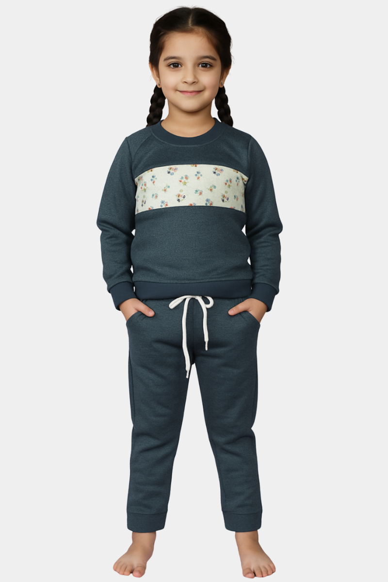 Indigo Floral Stripe Tracksuit | Kids' Cozy Play & Lounge Set