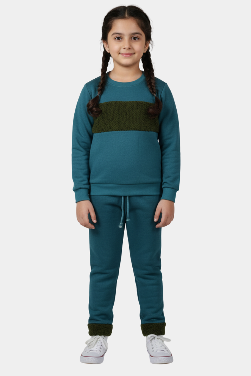 Cozy Teal & Olive Knit Tracksuit | Kids' Everyday Comfort Set