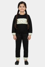 Chic Black & Floral Tracksuit | Girls' Cozy Everyday Set