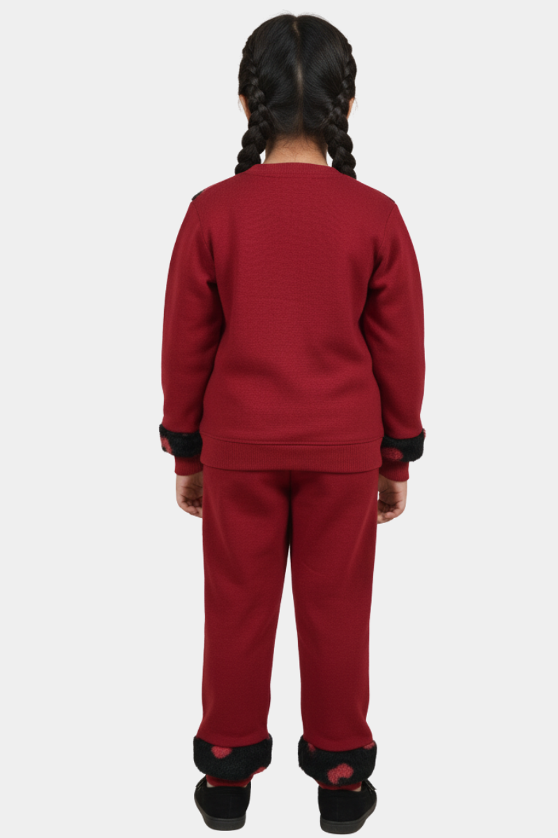 Sweetheart Plush Tracksuit | Girls' Burgundy & Heart Fuzzy Set