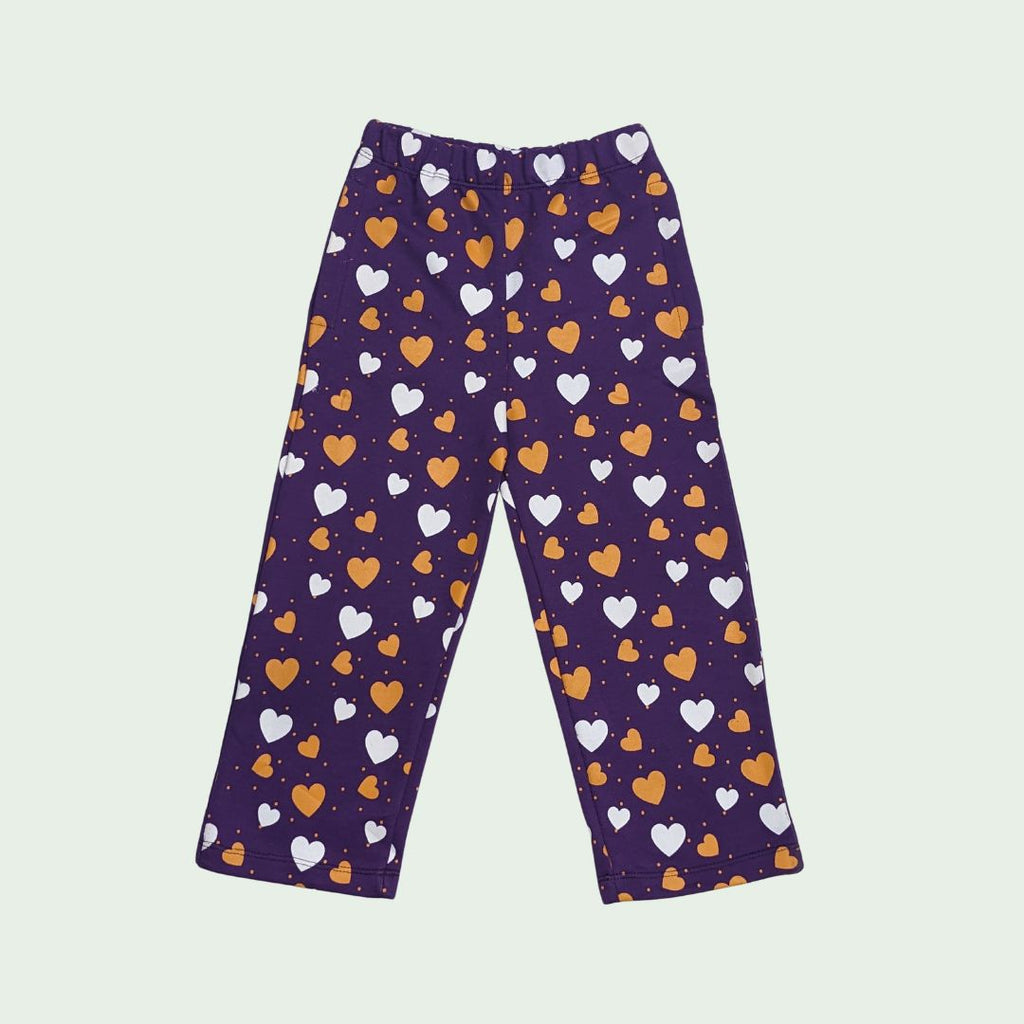 GIRLS ALL OVER PRINTED HEART PAJAMA - PURPLE