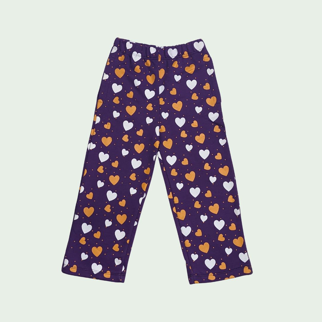 GIRLS ALL OVER PRINTED HEART PAJAMA - PURPLE