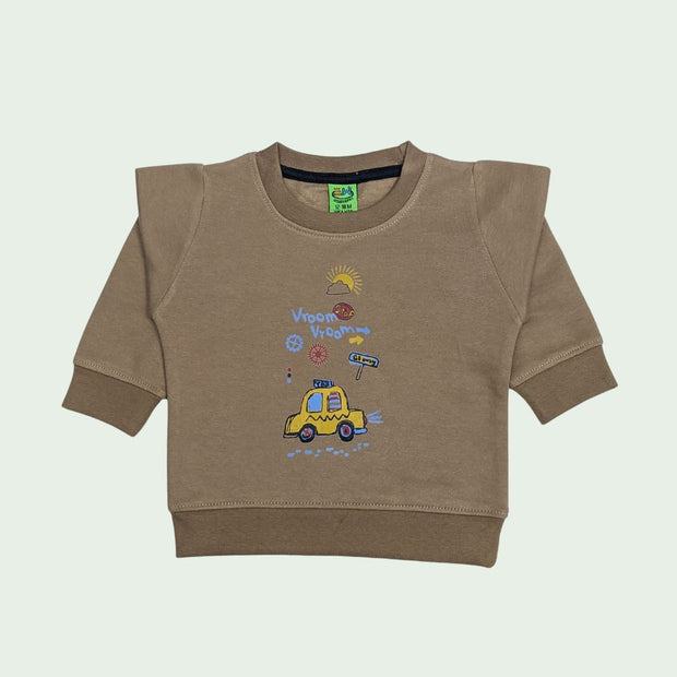 INFANT BOYS FLEECE PRINTED SWEATSHIRT - BROWNISH