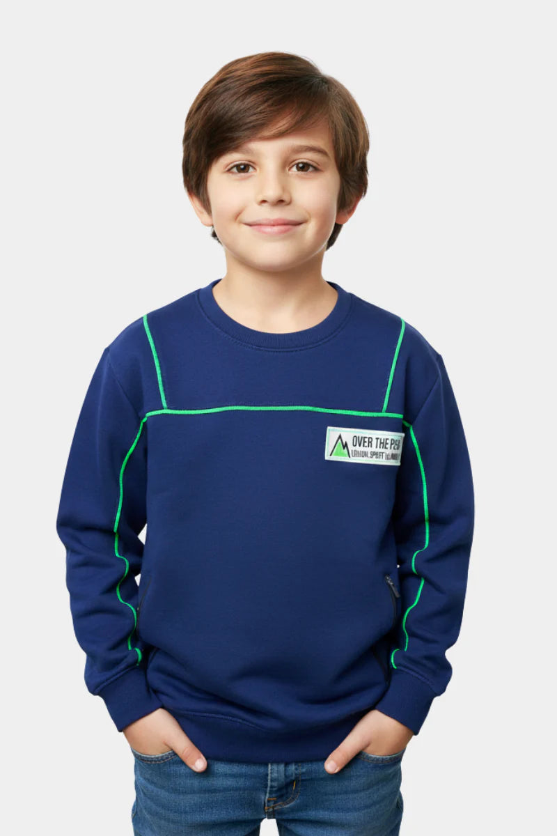 Kids' Pack of 2 Contrast Piping Terry Sweatshirts (Navy & Black)