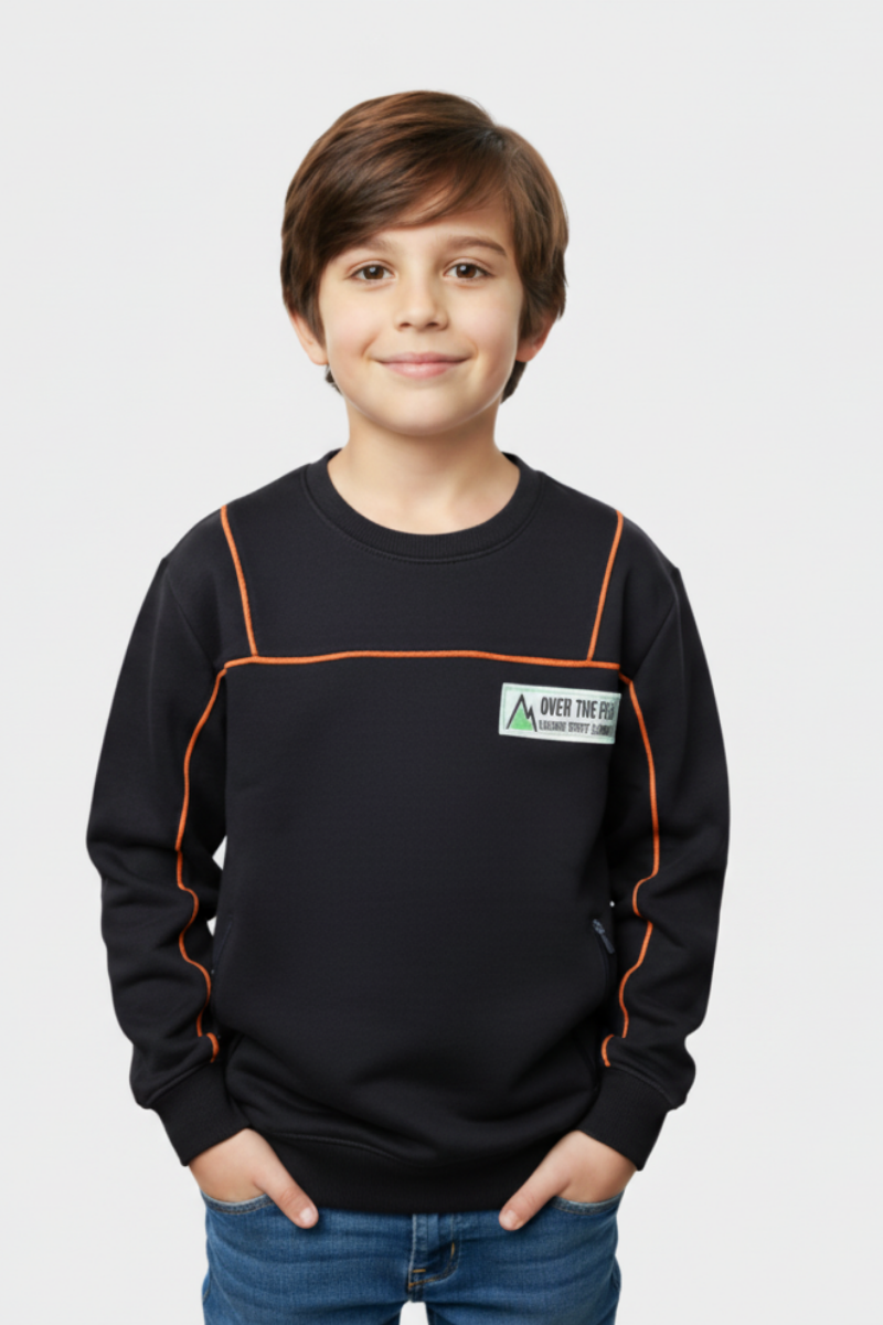 Ignite Their Style: "On The Edge" Kids' Dynamic Black Sweatshirt