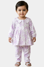 Infant Girl Lavender Floral 2-Piece Set with Peter Pan Collar – Cozy Winter Loungewear