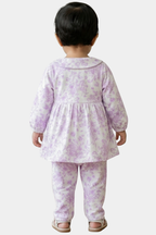 Infant Girl Lavender Floral 2-Piece Set with Peter Pan Collar – Cozy Winter Loungewear