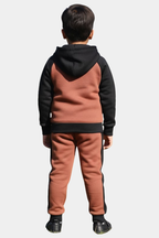 Boys' Rust & Black Colorblock Zip-Up Tracksuit Set - Warm Fleece 2-Piece
