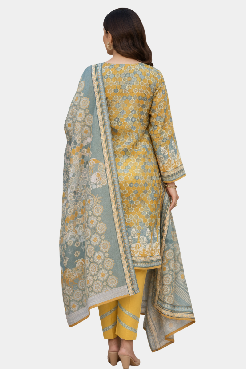 Mustard Glow: Printed Lawn/Khaddar 3-Piece Suit