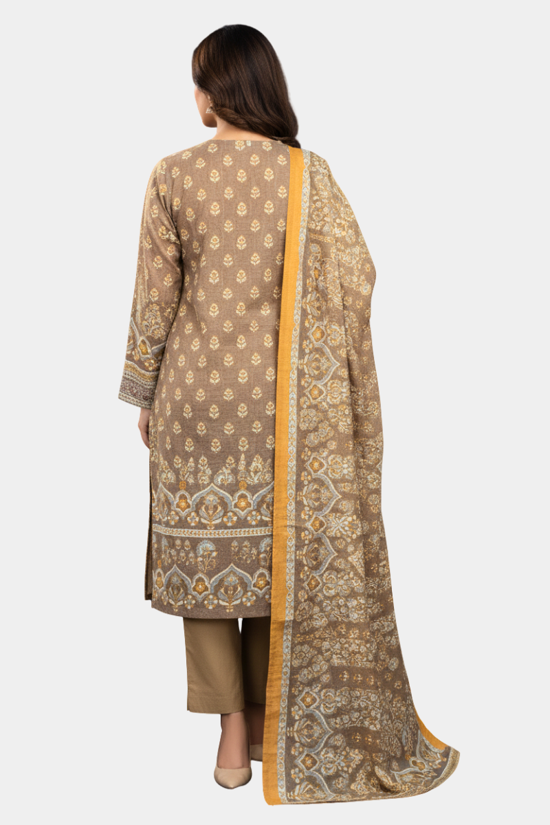 Heritage Hues: Brown & Gold Printed Lawn/Khaddar Suit