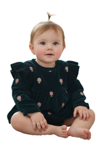 Adorable Embroidered Velvet Baby Dress - Dark Green