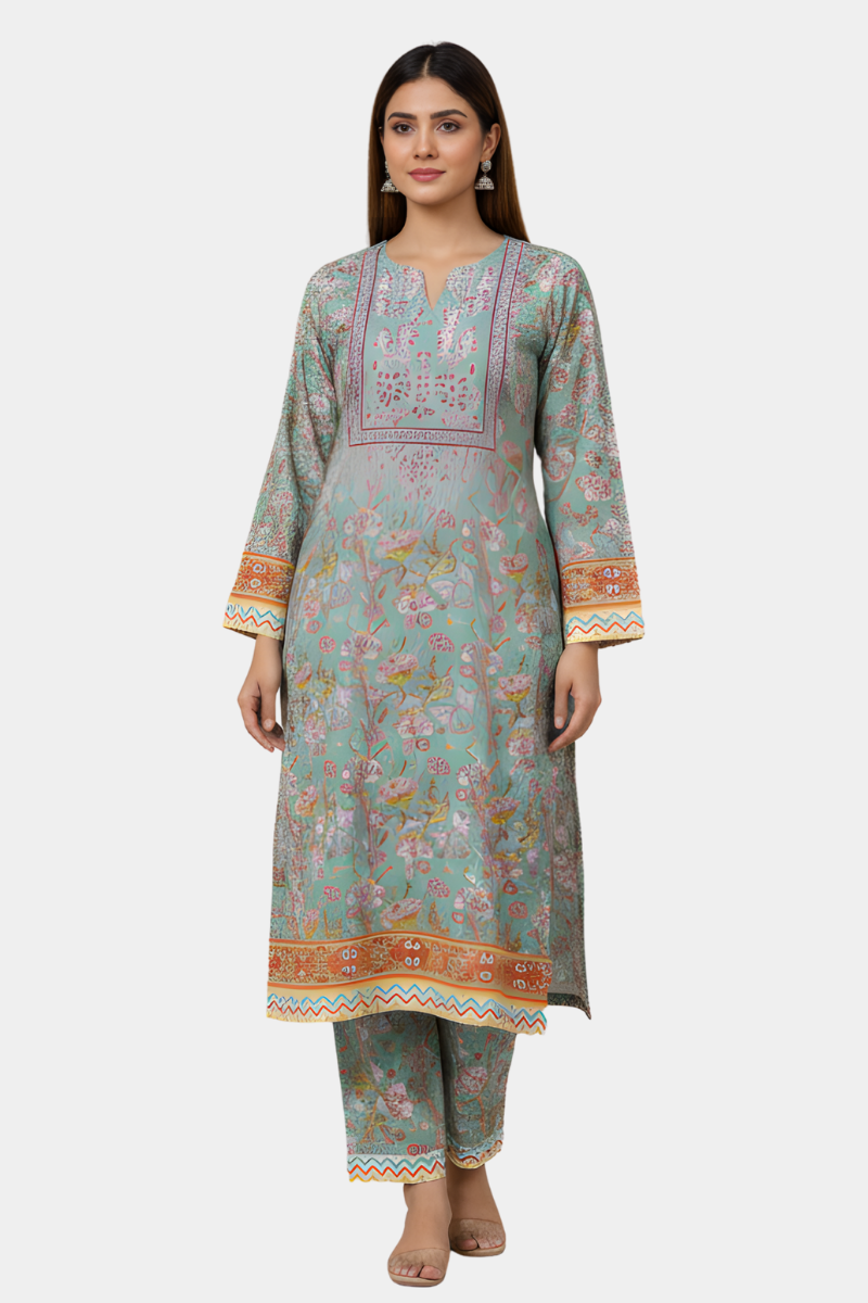 Spring Blossom Printed Kurta with Border Details