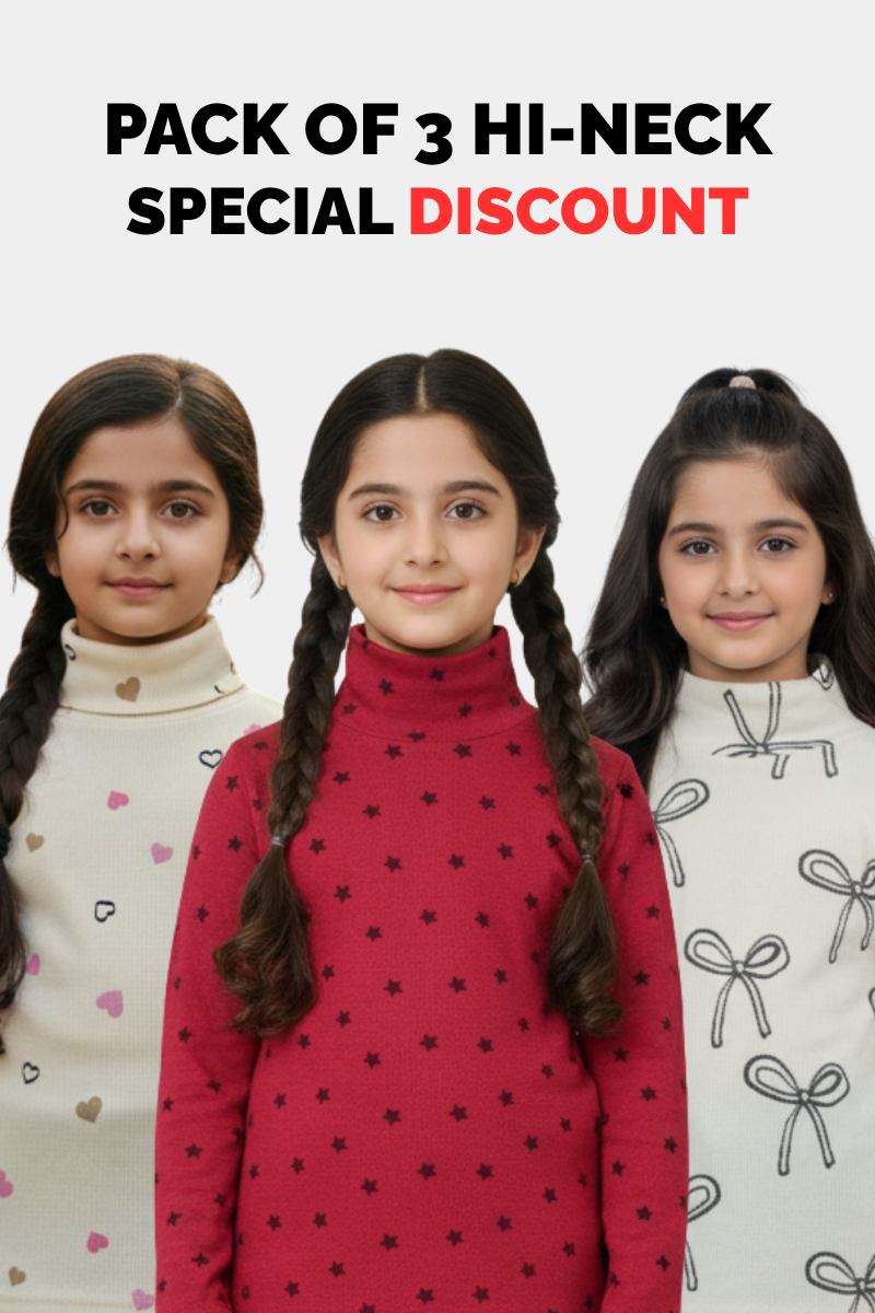Special Discount! Bundle of 3 Kids' Fun Printed High-Neck T-Shirts