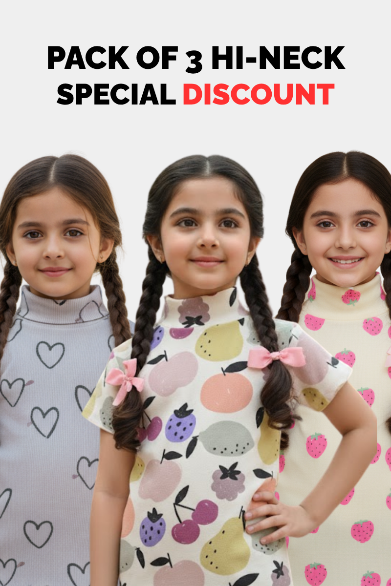 3-Pack Girls' Soft Cotton Turtlenecks - Assorted Novelty Prints