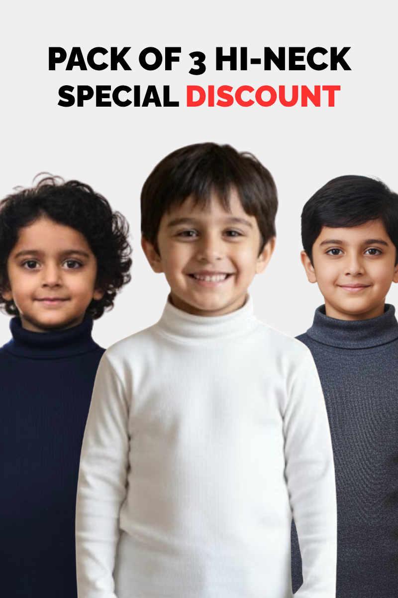 Pack of 3 Boys' Hi-Neck Turtleneck T-Shirts -