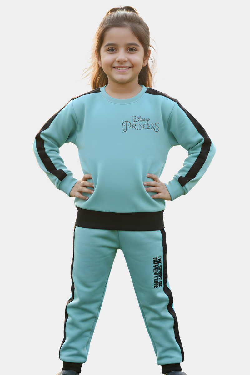 Sporty Disney Princess Aqua & Black Jogger Set for Girls