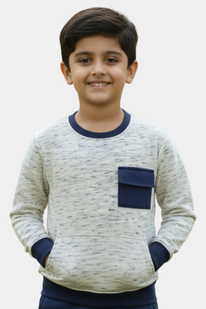 Marled Fleece Sweatshirt with Pockets - Kids' Casual Crewneck