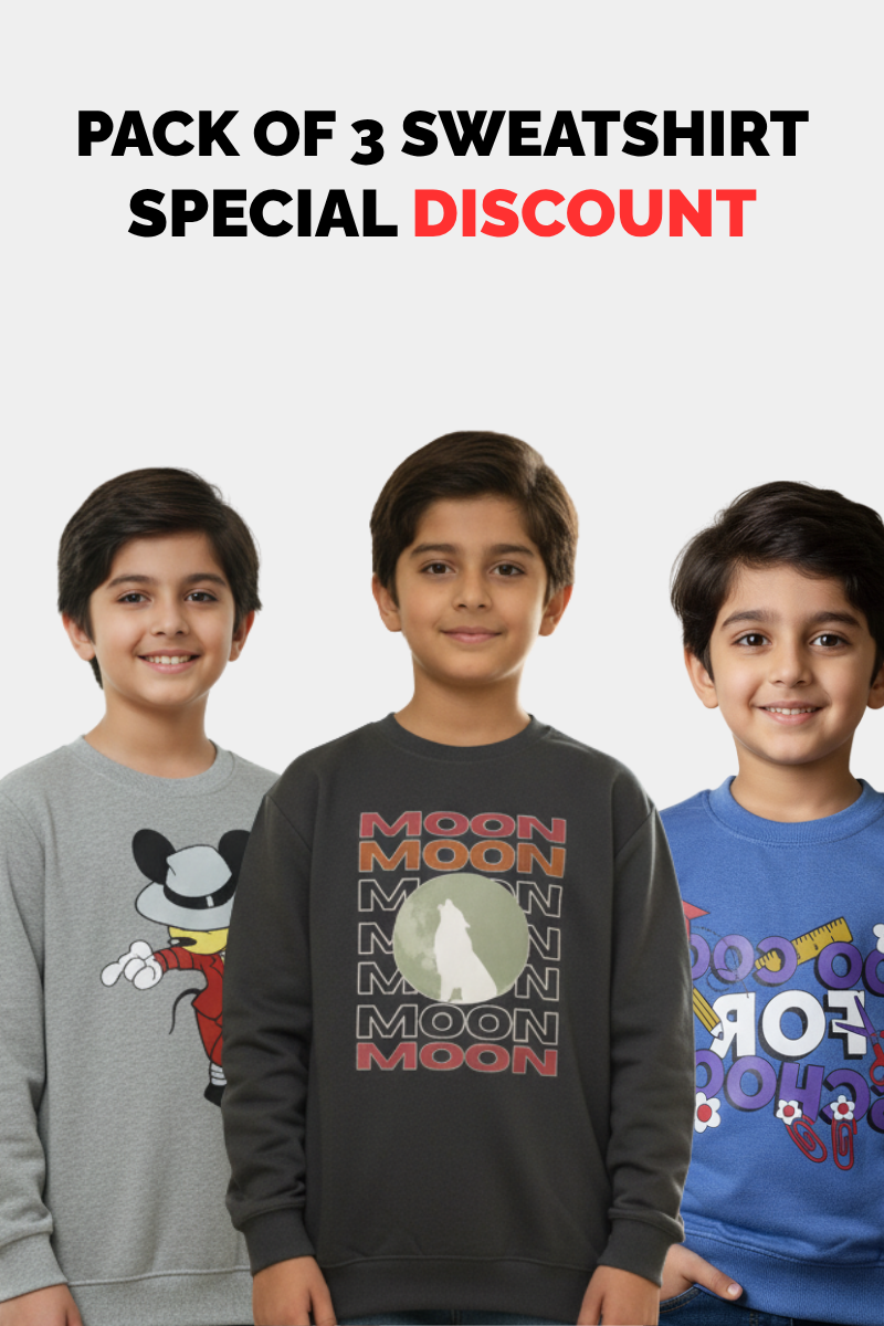 Limited-Time Offer: Pack of 3 Kids' Graphic Sweatshirts (Terry Fabric)