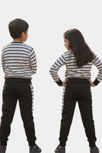 Trendy Black & White Striped Kids' Tracksuit - Yan Diet Fleece